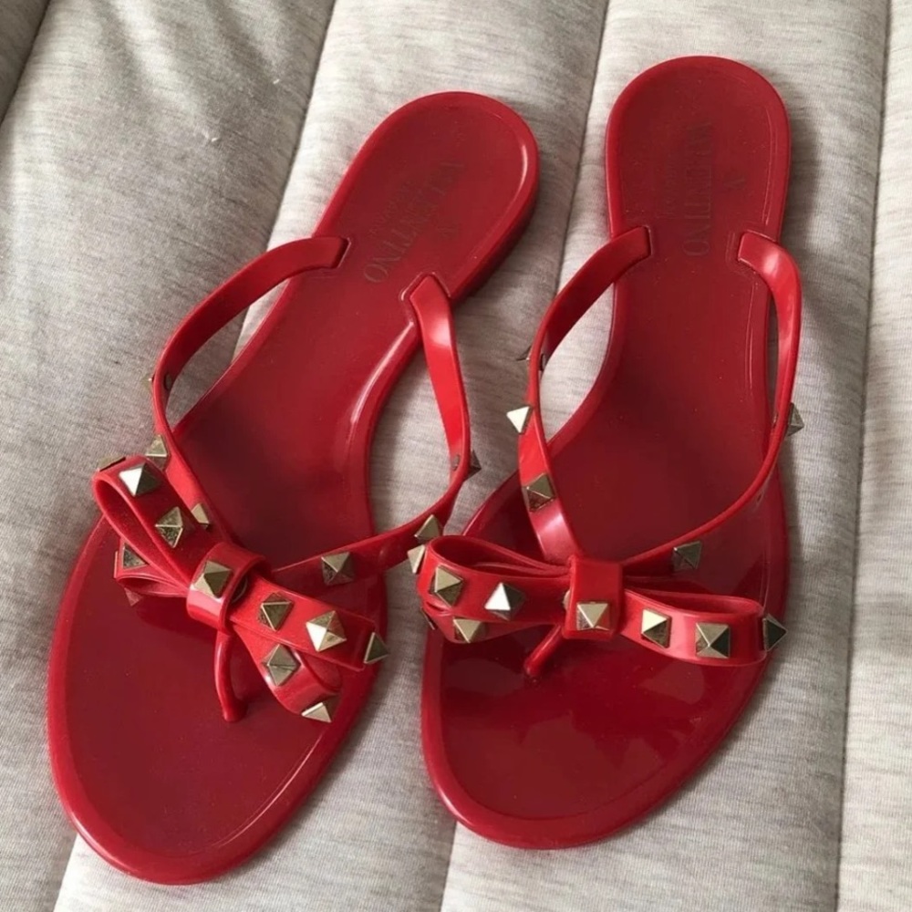 Valentino Garavani Red Sandals with Gold Studs